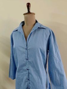 Classic Blue Button-Up Tunic Shirt