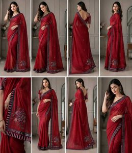 Elegant Red Embroidered Saree