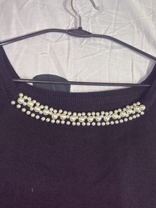 Chic Black Pearl Embellished Top