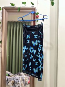 Sheer Butterfly Print Mini Bodycon Dress