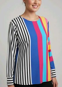 Vibrant Multi-Stripe Off-Shoulder Tunic Top
