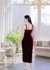 Elegant Velvet Midi Dress with Slit