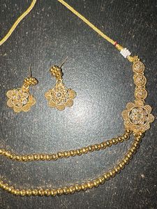 Exquisite Gold Necklace and Earring Set