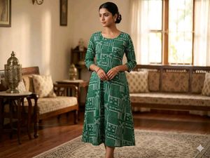 Elegant Green Printed Midi Dress