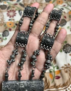 Oxidized silver tribal long necklace
