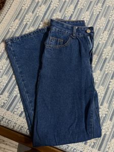 Blue Denim Wide-Leg Jeans
