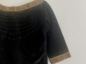 Onam Special Gold Skirt,Black  Velvet Top