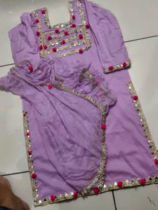 Lavender Kurta Set with Embellishments