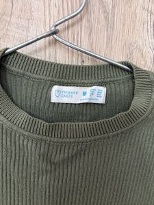 Olive Green Ribbed Midi Dress