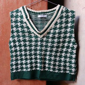 KOREAN Houndstooth Knit Sweater Vest