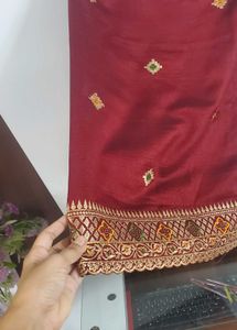 Elegant Maroon Saree with Embellishments