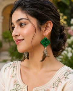 Handmade Emerald Green Feather Earrings