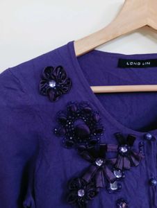 Embellished Purple Cardigan
