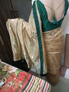 Elegant Golden Saree with Unique Print