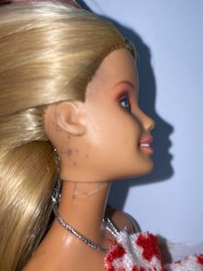Barbie Doll Red White Patterned Dress