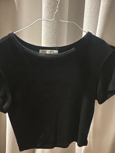 Zara Black Crop Top T-Shirt Size S