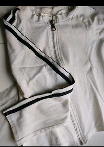 White Zip-Up Jacket with Black Stripes