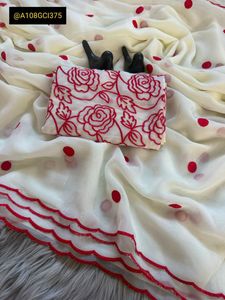 Polka dotted White Saree