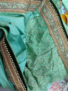 Elegant Teal Silk Saree with Zari &amp; Pearl Work