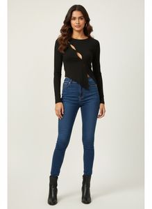 Size-S Chic Black Cutout Long Sleeve Top