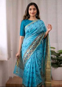 Traditional Soft Sky Blue Cotton Saree