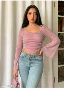 Stylish Pink Long Sleeve Crop Top