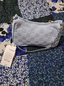 Light Blue Woven Chain Shoulder Bag