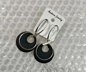 Stylish Black &amp; Silver Hoop Earrings
