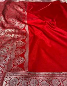 Stunning Red Silk Saree with Silver Border