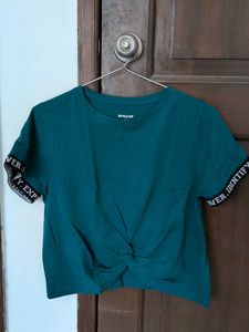 Teal Twist Front Crop Top