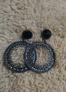 Elegant Oxidized Black Circle Drop Earrings