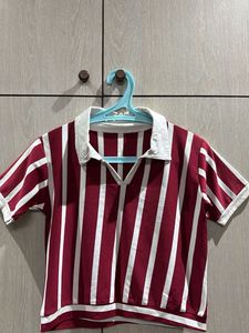 Striped Polo Neck Top