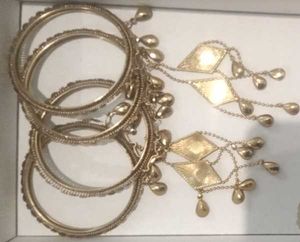 Golden Dangling Bangle Set