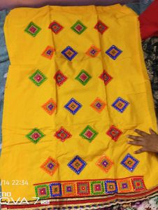 Yellow Dress Material with Mirror Work