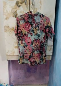 Floral Print Mock Neck Top