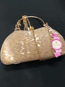 Elegant Golden Party Clutch with Crystal Lock