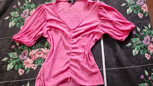 Bright Pink Textured Ruched Top