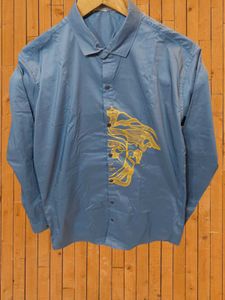 Blue Men's Shirt with Medusa Logo