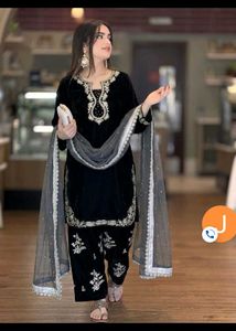 Elegant Black Velvet Kurti with Pants