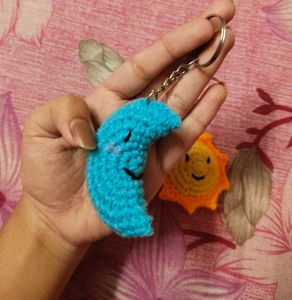 Crocheted Sun &amp; Moon Keychain Set ☀️🌙