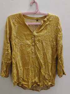 Yellow Crinkled Print Kurta