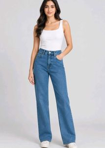 High Waisted Wide Leg Blue Jeans