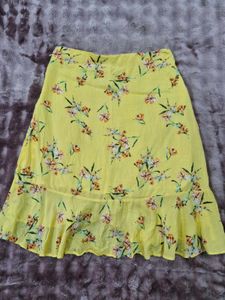Yellow Floral Print Ruffle Skirt