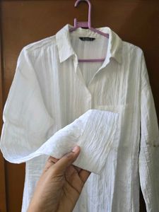Chic Textured White Oversized Shirt