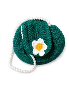 Crocheted Green Daisy Bag with Pearl Strap