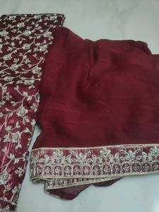 Maroon &amp; Silver Dress Material