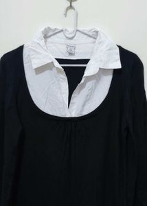 Nevada Black White Collared Tunic Top