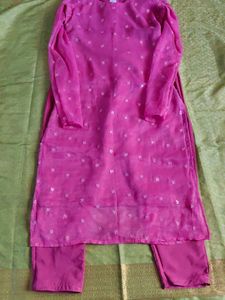 Pink Embroidered Kurta with Pants Set