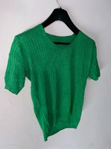 Green Ribbed Knit Top