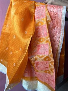 Bright Orange Tissue Silk Saree